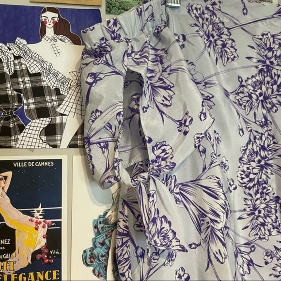 AMANDA UPRICHARD SILK OFF THE SHOULDER TIE PURPLE WHITE FLORAL ROMPER M - Picture 2 of 7